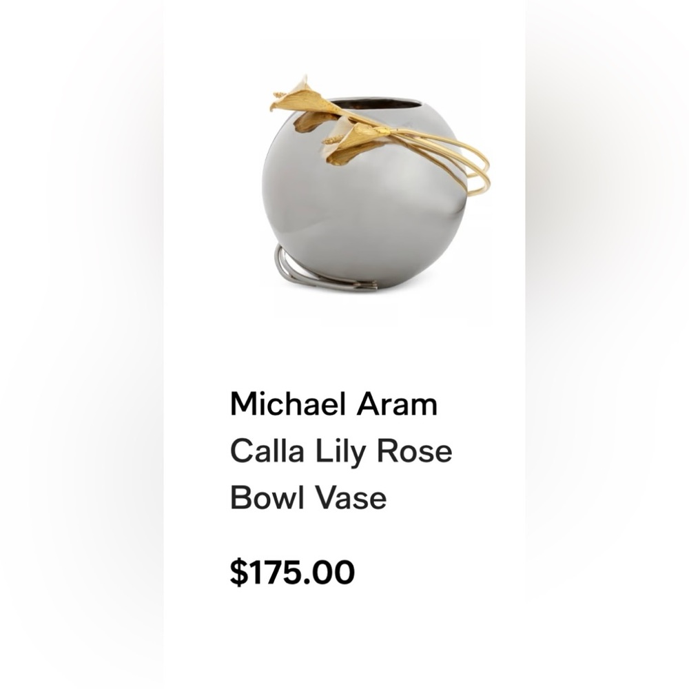 Michael Aram Silver and Gold Calla Lily Rose Bowl Vase